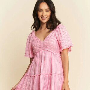 Davi & Dani Jacquard Checker Smocking Tiered Dress